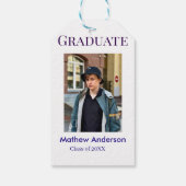 Graduation photo name class of 20XX blue simple bo Cadeaulabel (Achterkant)