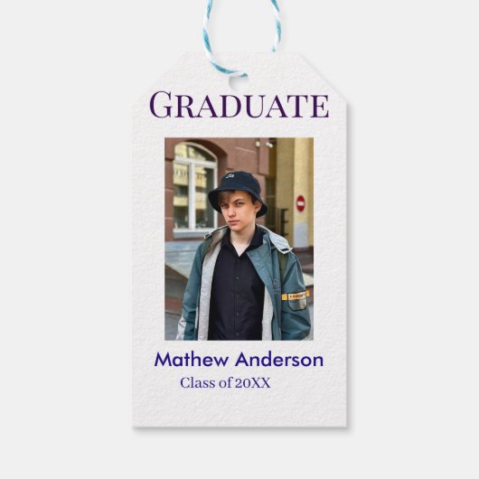 Graduation photo name class of 20XX blue simple bo Cadeaulabel (Achterkant)