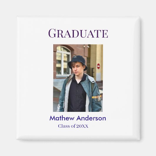 Graduation photo name class of 20XX blue simple bo Magneet (Voorkant)