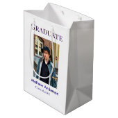 Graduation photo name class of 20XX blue simple bo Medium Cadeauzakje (Achterkant Gekanteld)