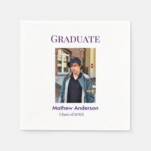 Graduation photo name class of 20XX blue simple bo Servet (Voorkant)