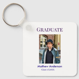 Graduation photo name class of 20XX blue simple bo Sleutelhanger