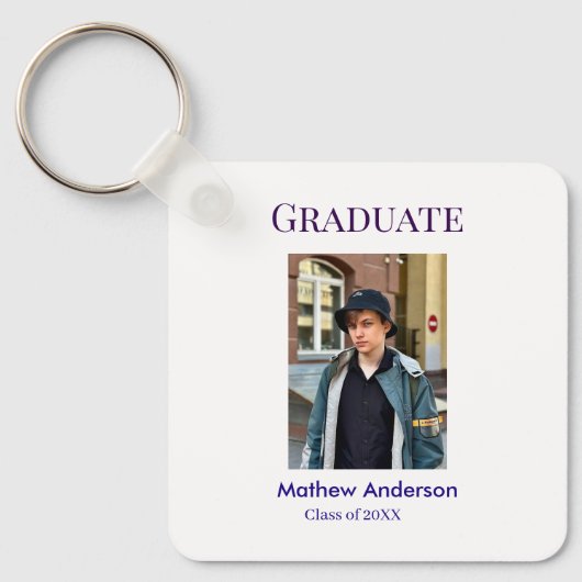 Graduation photo name class of 20XX blue simple bo Sleutelhanger (Voorkant)