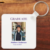 Graduation photo name class of 20XX blue simple bo Sleutelhanger (Achterkant)