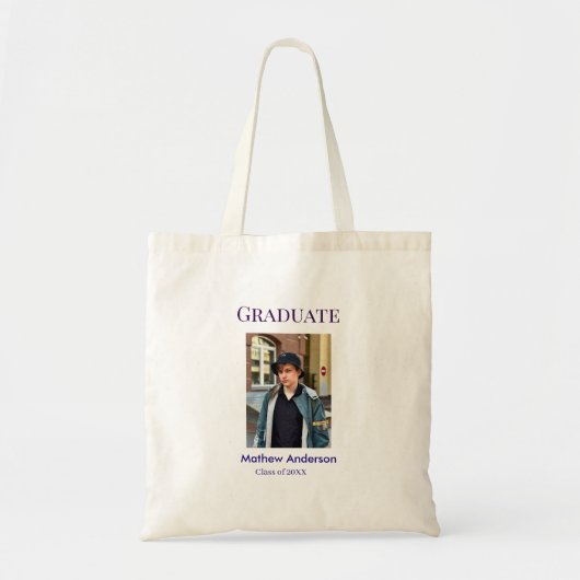 Graduation photo name class of 20XX blue simple bo Tote Bag (Voorkant)