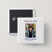 Graduation photo name class of 20XX blue simple bo Vierkante Button 5,1 Cm (Voorkant /achterkant)