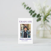 Graduation photo name class of 20XX blue simple bo Visitekaartje (Staand voorkant)