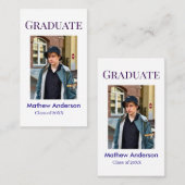 Graduation photo name class of 20XX blue simple bo Visitekaartje (Voorkant / Achterkant)