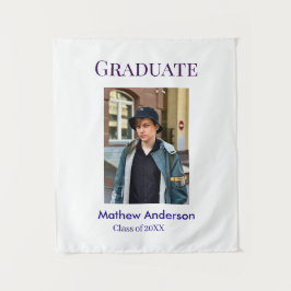 Graduation photo name class of 20XX blue simple bo Wandkleed