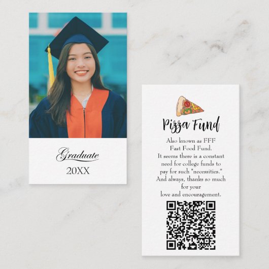 Graduation "Pizza Fund" for college Enclosure card Visitekaartje (Voorkant / Achterkant)