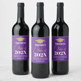 Graduation purple and gold wine label wijn etiket