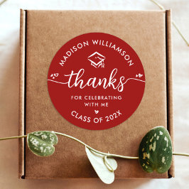 Graduation Rood Modern Dank Je Script Harten Muts Ronde Sticker