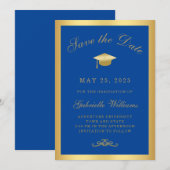 Graduation Royal Blue Gold Frame Save the Date Aankondiging (Voorkant / Achterkant)