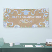 Graduation Sign, Kraft Colored Blue Hydrangea Spandoek (Beurs)