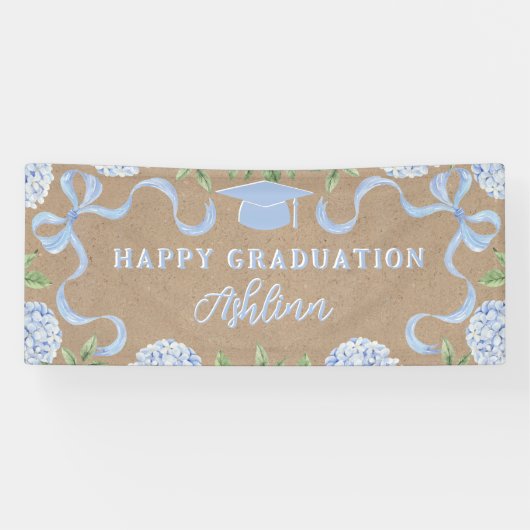 Graduation Sign, Kraft Colored Blue Hydrangea Spandoek (Horizontaal)