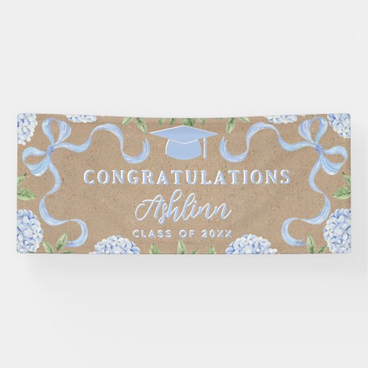 Graduation Sign, Kraft Colored Blue Hydrangea Spandoek (Horizontaal)