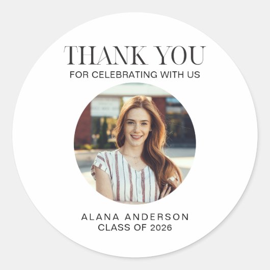 Graduation Thank you Photo Modern Class Ronde Sticker (Voorkant)
