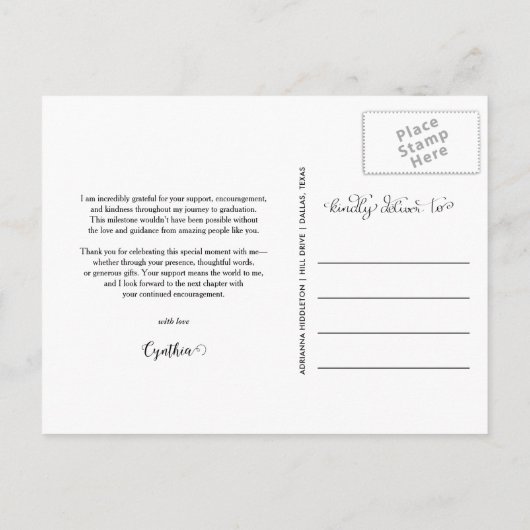 Graduation Thank You Script Three Grad Photo Briefkaart (Achterkant)