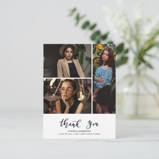 Graduation Thank You Script Three Grad Photo Briefkaart (Staand voorkant)
