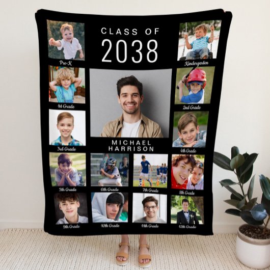 Graduation Through The Years Photo Collage Black Fleece Deken