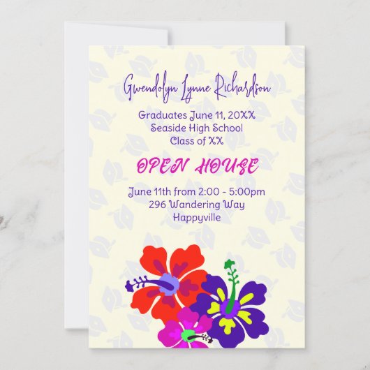 Graduation Tropical Hibiscus Open House Invitation (Voorkant)