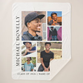 Graduation White Trendy 6 Photo Collage Sherpa Deken