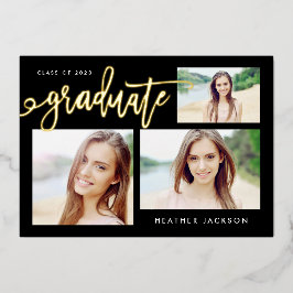Gradueer 2022 Trendy 3 Foto Collage Feest Folie Uitnodiging