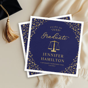 Gradueer Elegant Goud Blauw Rechtenstudie Afstuder Servet