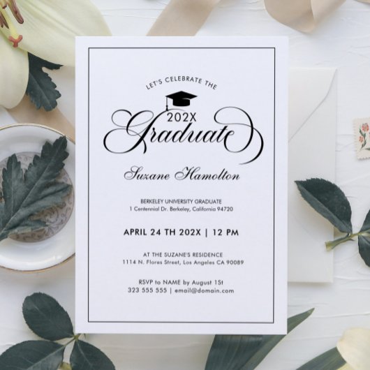 Gradueer Elegante Zwarte Witte Script Typografie Kaart