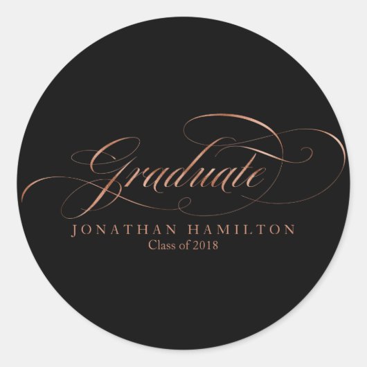 Gradueer Folie Roze Goud Fancy Script Afstuderen Ronde Sticker (Voorkant)