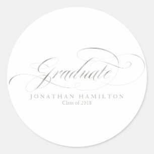 Gradueer Folie Zilver Elegant Script Afstuderen Ronde Sticker