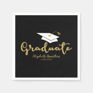 Gradueer Goud Calligrafie Grad Hoed Afstuderen Servet
