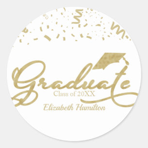 Gradueer Goud Folie Afstudeerfeest Zwart Klassiek Ronde Sticker