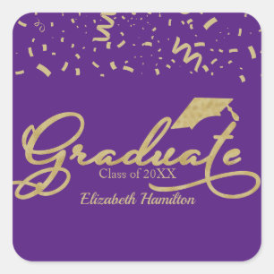 Gradueerbaar Goud Folie Afstudeerfeest Paars Vierkante Sticker