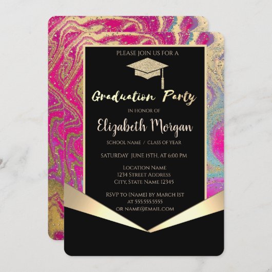 Gradueerdenhoed,Confetti Kleurrijk Marmeren Afstud Kaart (Voorkant / Achterkant)