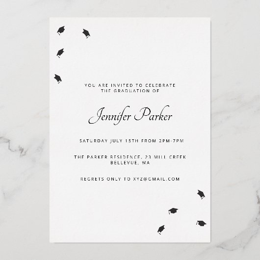 Gradueerhoeden 1 foto afstuderen folie uitnodiging (Achterkant)