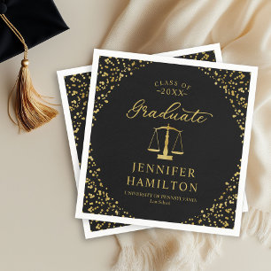 Gradueert Elegant Goud Zwart Rechten Afstuderen Servet