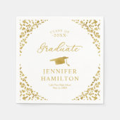 Gradueert Ellegante Gouden Confetti Op Witte Afstu Servet (Voorkant)