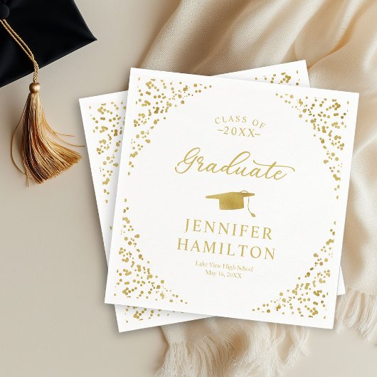 Gradueert Ellegante Gouden Confetti Op Witte Afstu Servet