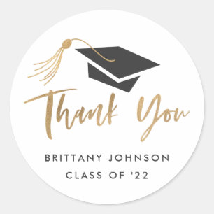 Gradukzak en tassel Gold Foil Hartelijk dank Ronde Sticker
