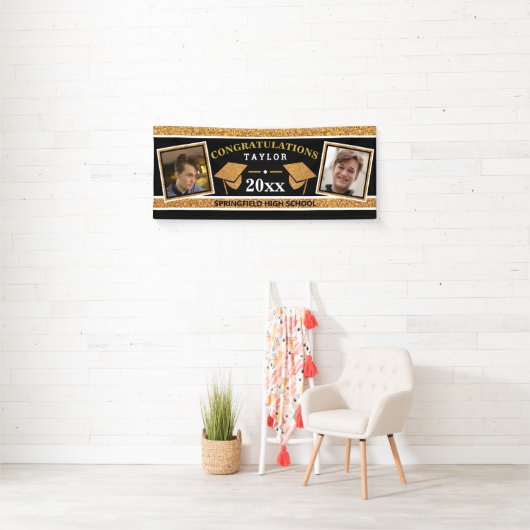 Gradup Cap Gold en Black Gefeliciteerd Spandoek (Insitu)