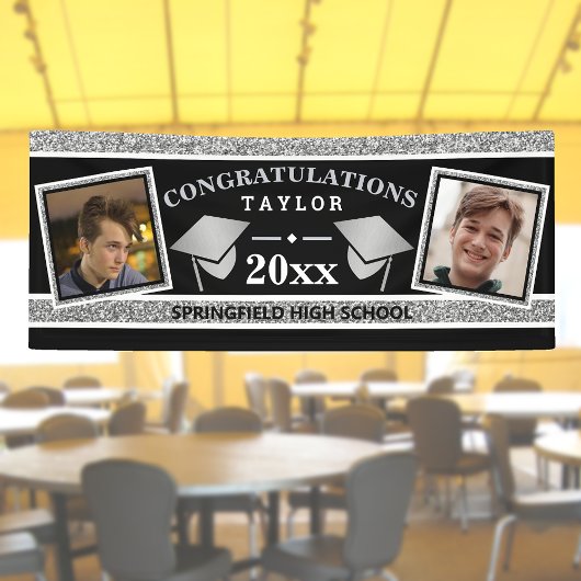 Gradup Cap Silver en Black Gefeliciteerd Spandoek