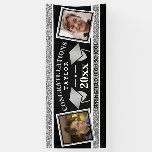 Gradup Cap Silver en Black Gefeliciteerd Spandoek (Verticaal)