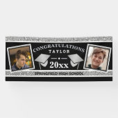 Gradup Cap Silver en Black Gefeliciteerd Spandoek (Horizontaal)