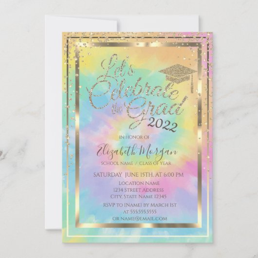Gradup Diamonds Stars Tie Dye Afstuderen Kaart (Voorkant)