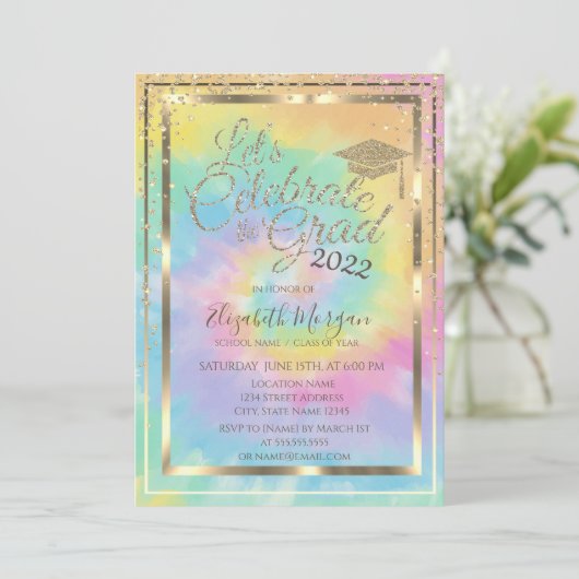 Gradup Diamonds Stars Tie Dye Afstuderen Kaart (Staand voorkant)