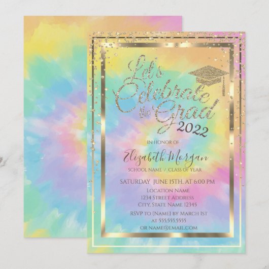 Gradup Diamonds Stars Tie Dye Afstuderen Kaart (Voorkant / Achterkant)