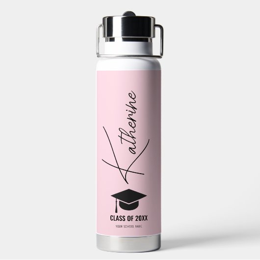 Gradupafkap Elegant Calligrafie Roze Aangepast Waterfles (Achterkant)