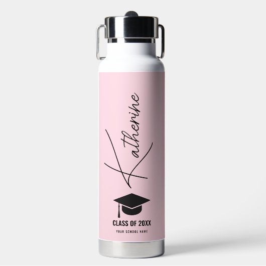 Gradupafkap Elegant Calligrafie Roze Aangepast Waterfles (Voorkant)