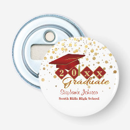 Gradupafkap Red Gold Confetti, op maat gemaakt Button Flesopener